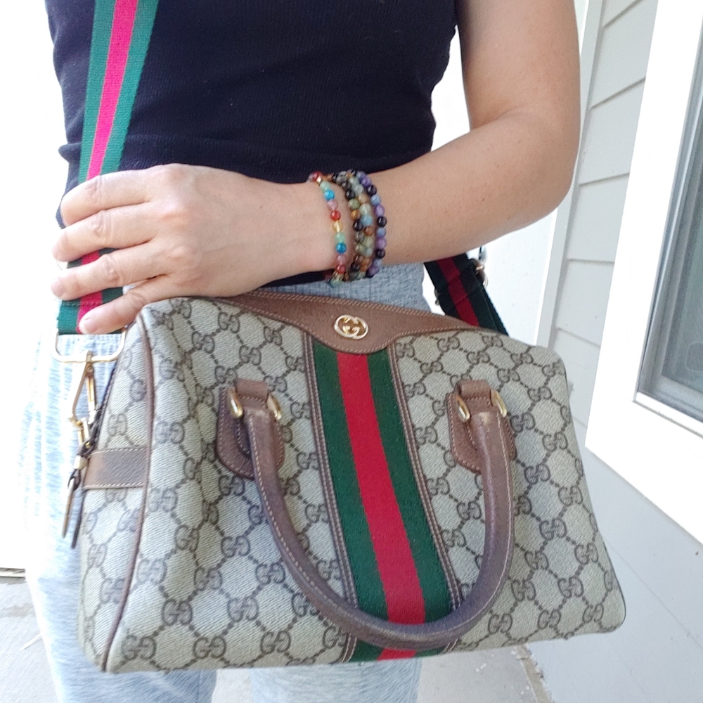 Authentic Vintage Gucci GG Monogram Supreme Sherry Web Ophidia Boston Doctor Bag